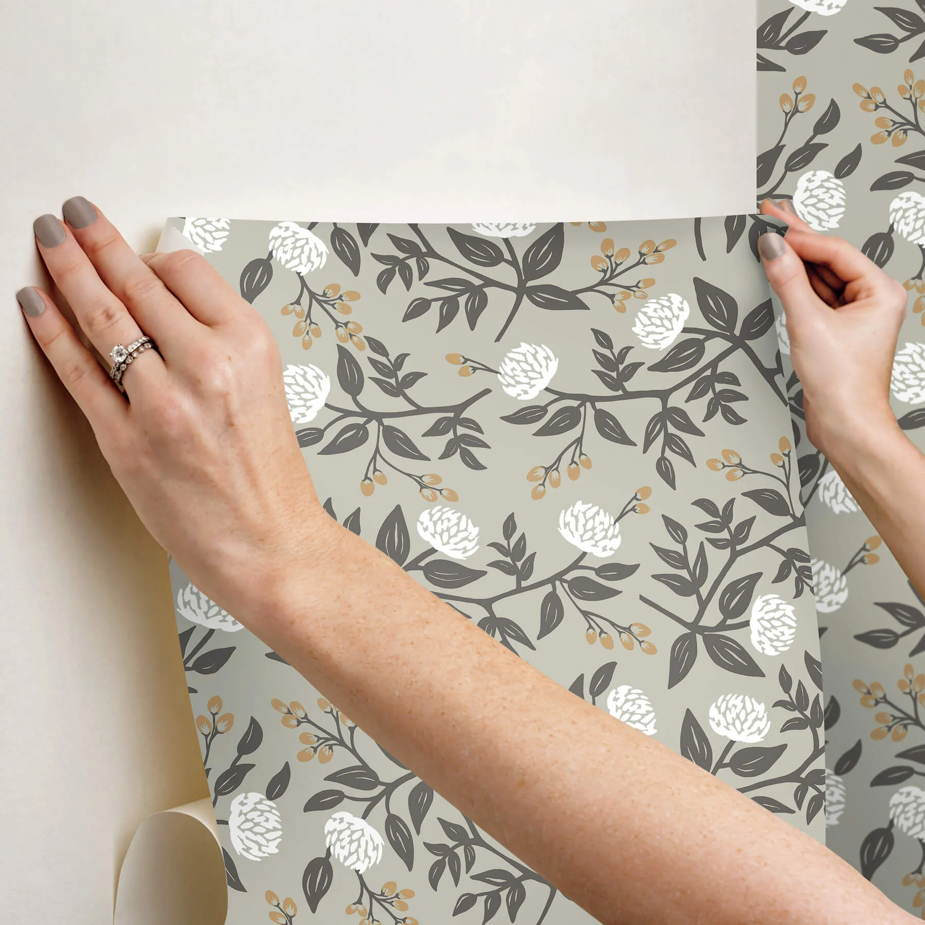 Rifle Paper Co. Peonies Peel & Stick Wallpaper - Smoke - Image 3
