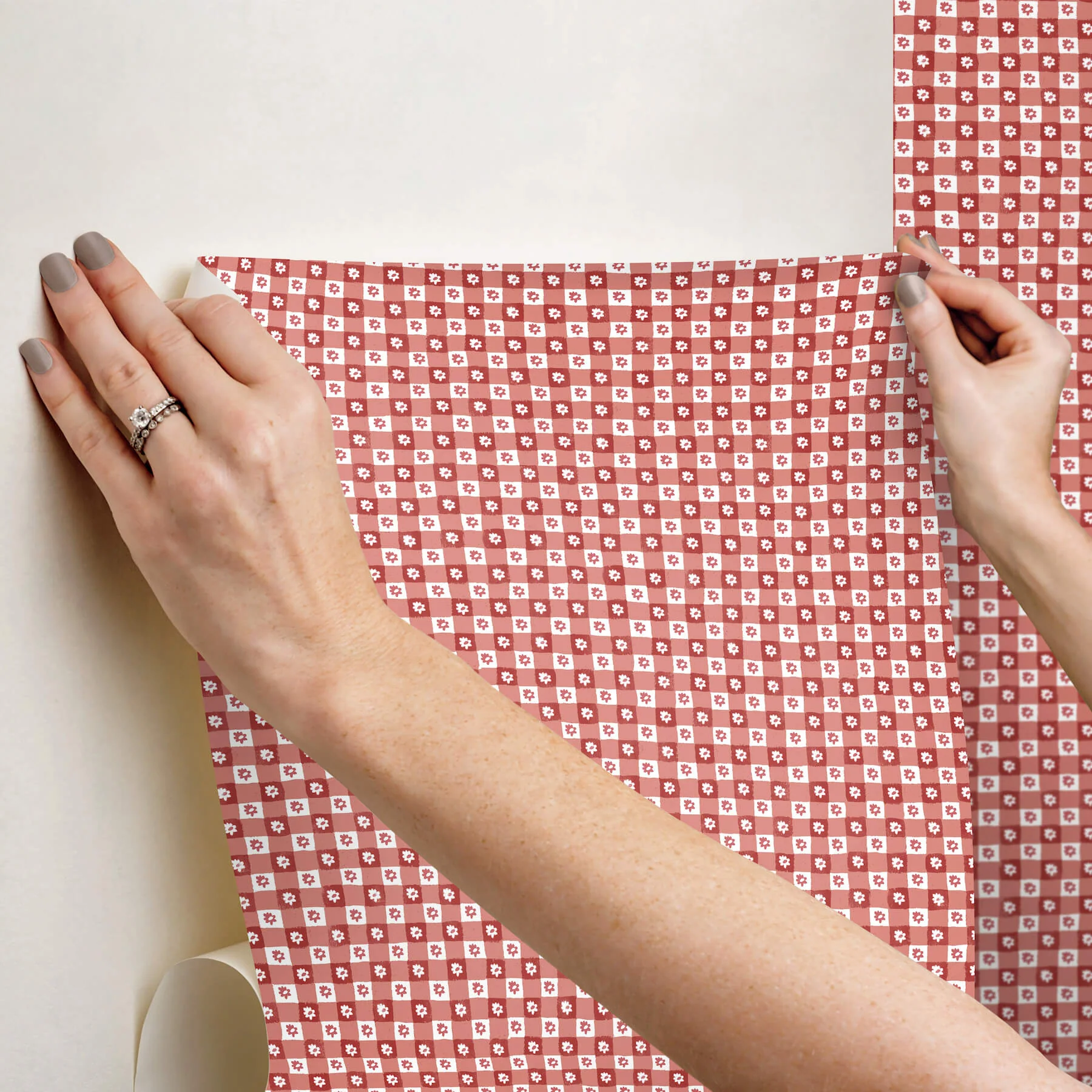 Rifle Paper Co. Daisy Gingham Peel & Stick Wallpaper - Red - Image 3