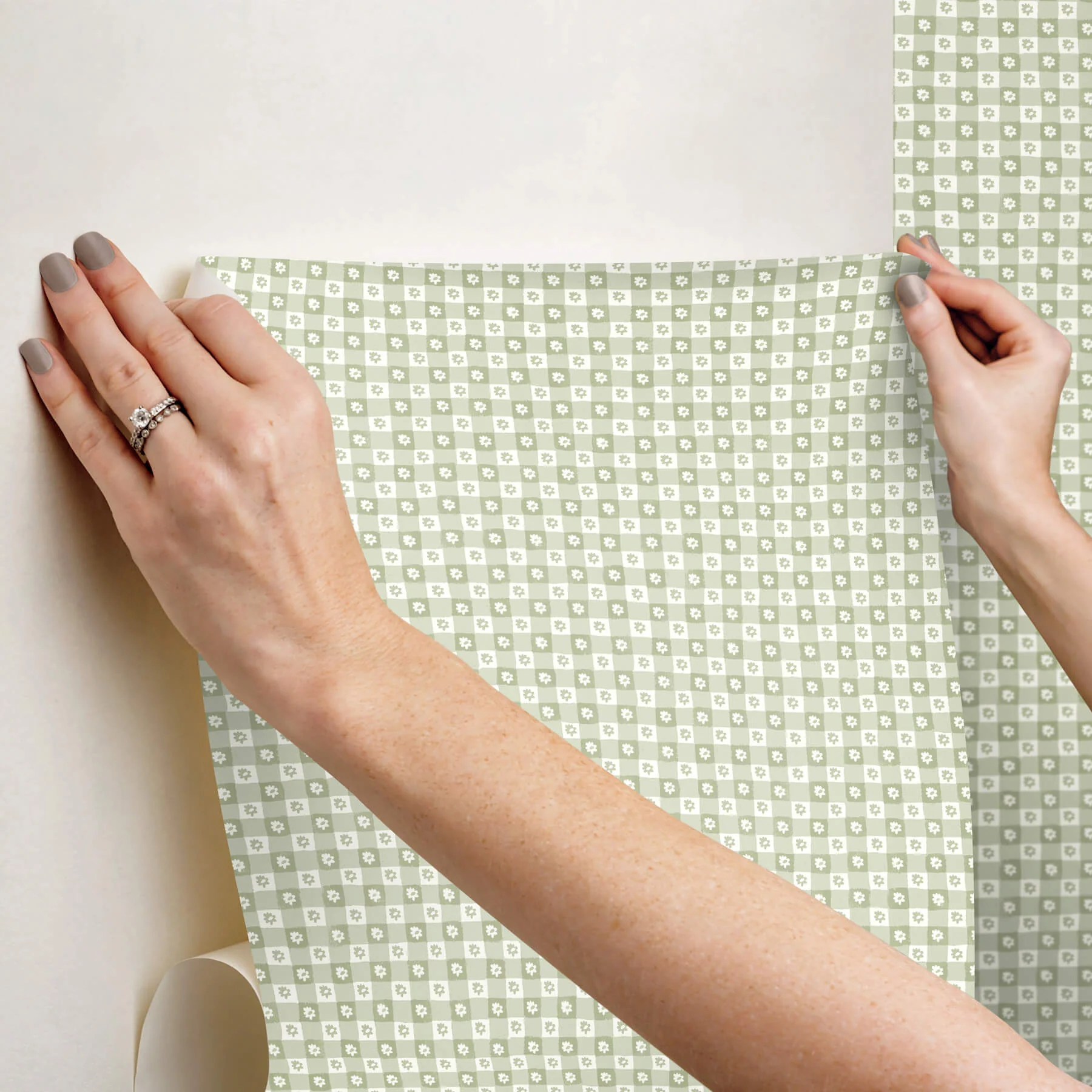 Rifle Paper Co. Daisy Gingham Peel & Stick Wallpaper - Green - Image 3